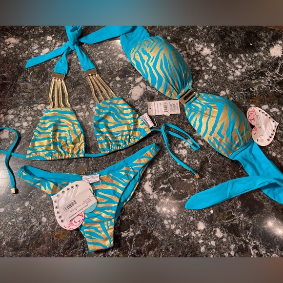 NWT 3 piece beach bunny bikini 👙 L triangle top, XL bandeau top and L bottoms - Picture 8 of 10